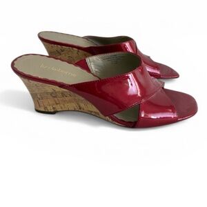Y2K Liz Claiborne Red Strappy Kitten Cork Wedge Heel Sandals